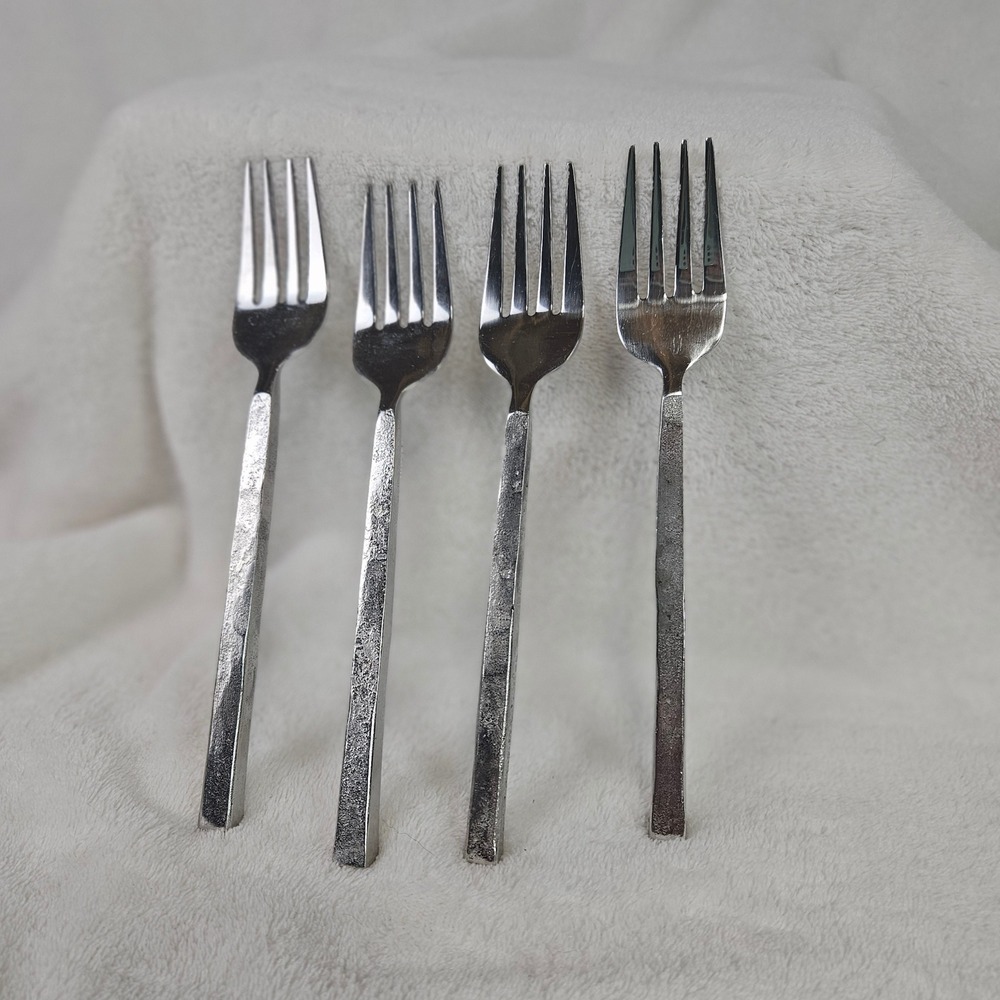 Vintage look Hammered Stainless Steel Salad Forks Rustic Industrial Modern 4